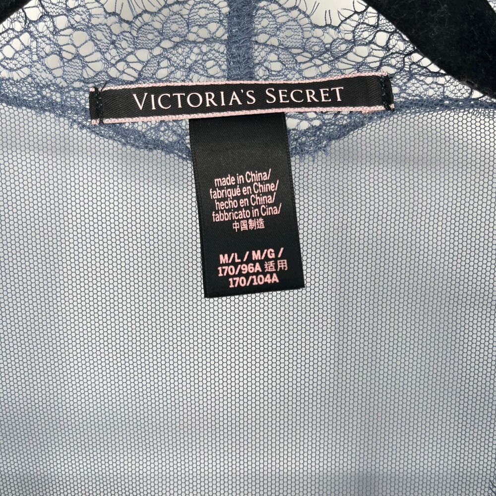 Victoria's Secret Sheer Mesh Lace Kimono Robe Slate Blue Open Front M/L - Picture 3 of 9